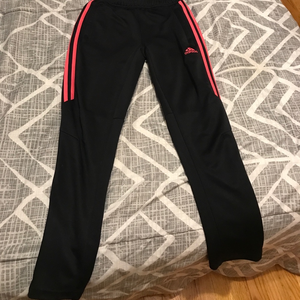 Black Adidas Soccer Pants with Hot Pink Stripes